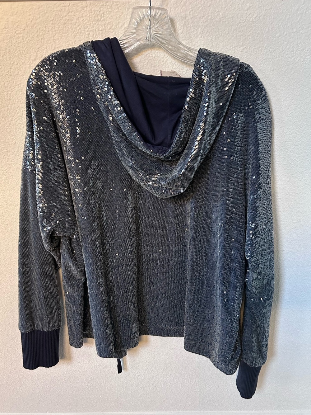 Anthropologie Sequined Hooded Jacket in Dusty Blie